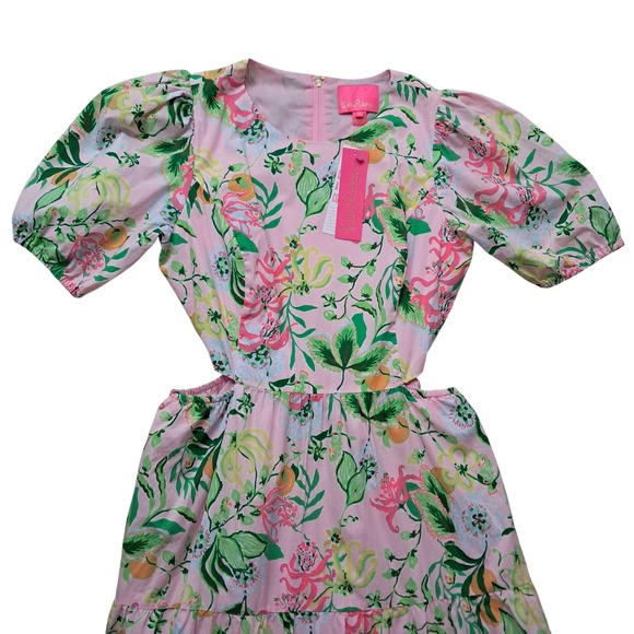NWT Lilly Pulitzer Lyssa Cotton Midi Dress Womens 12 Pink Cut Out Tiered Pockets - Picture 9 of 16